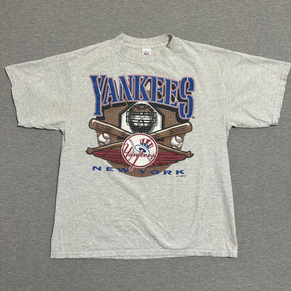 Vintage 1998 New York Yankees MLB Logo 7 Crossed Bats Graphic Tee XL Gray